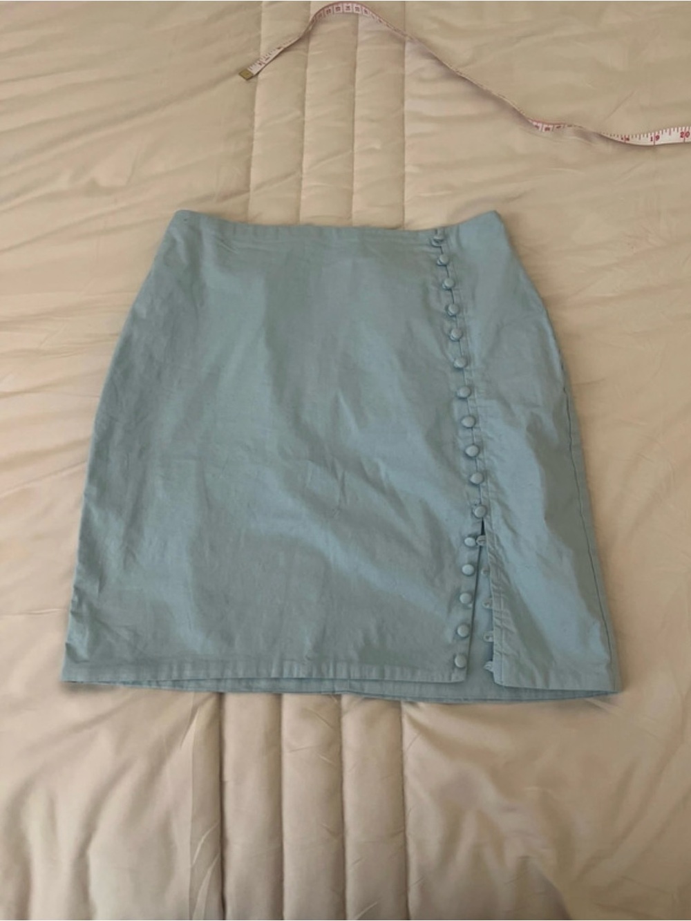 Oh Polly Light Blue Mini Skirt with Side Button Detail